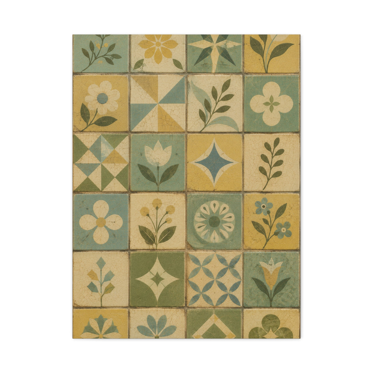 Mid-Century Floral Tile Pattern Wall Art & Canvas Print