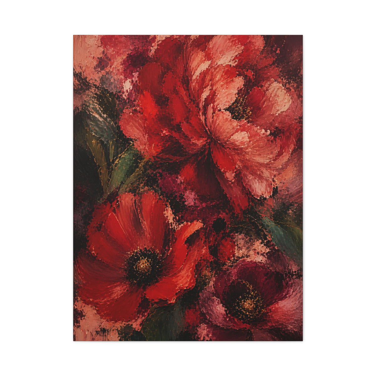 Red Impressionist Floral Composition Wall Art & Canvas Print