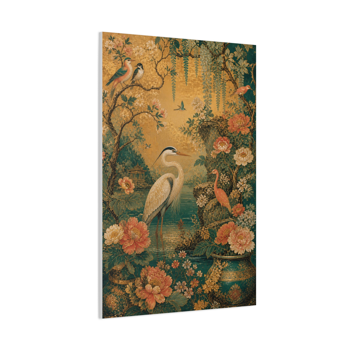 Golden Chinoiserie Garden Scene Wall Art & Canvas Print