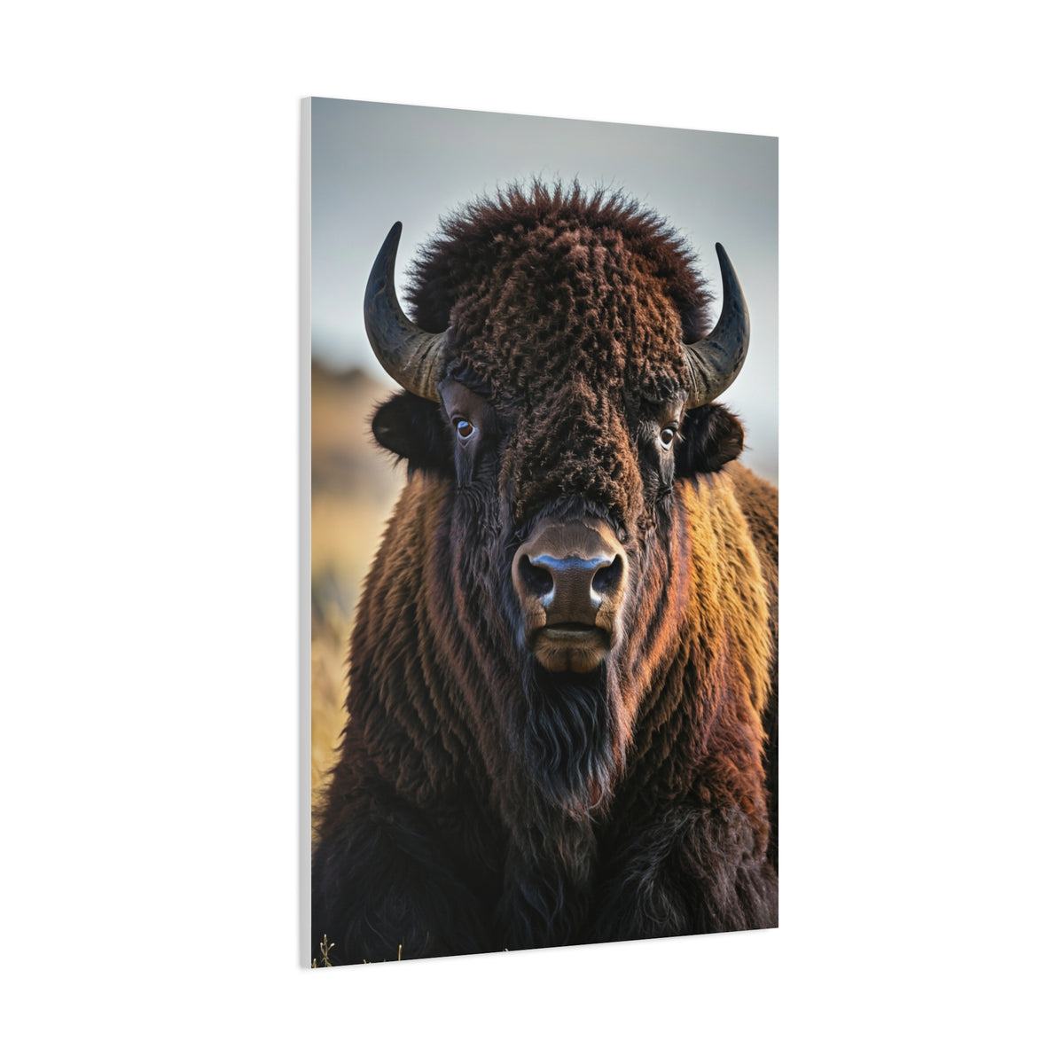Symmetrical American Bison Portrait with Overcast Lighting Wall Art & Canvas Print