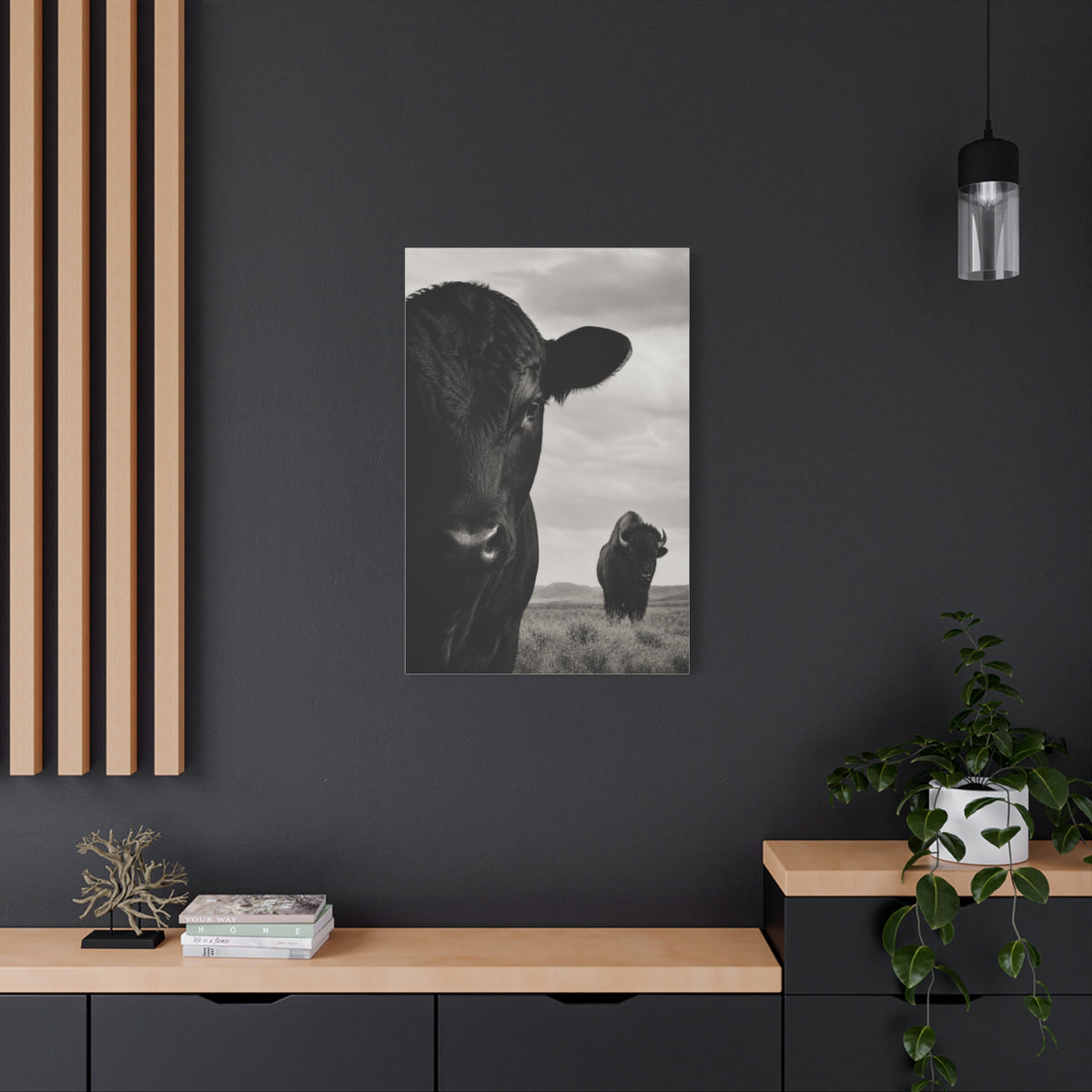 Black Angus & Bison Dual Portrait Landscape Wall Art & Canvas Print