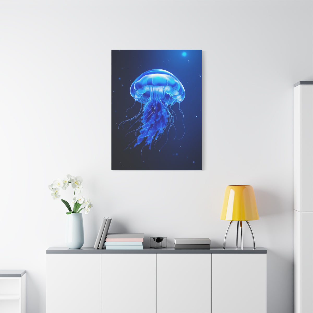Glowing Jellyfish in Midnight Blue Waters Wall Art & Canvas Prints