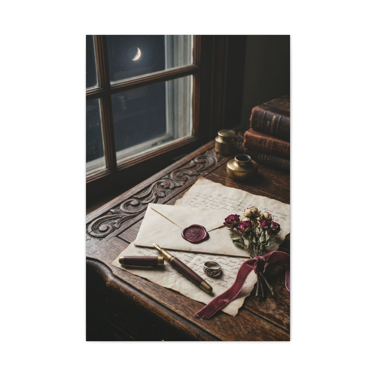Moonlit Love Letter Writing Scene Wall Art & Canvas Print
