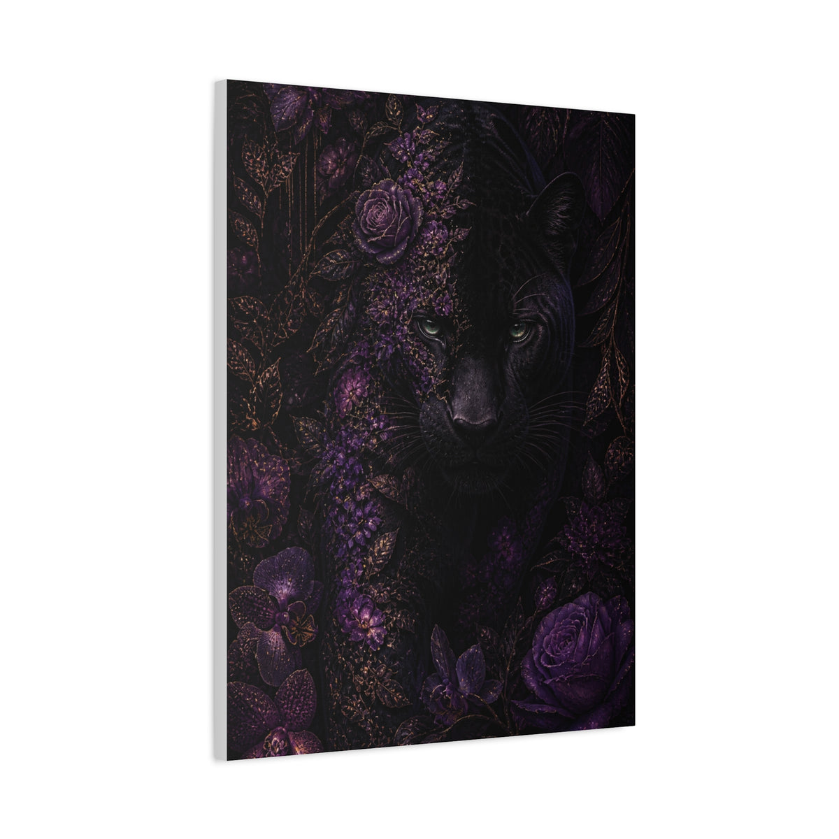Black Panther Floral Jungle Portrait Wall Art & Canvas Print