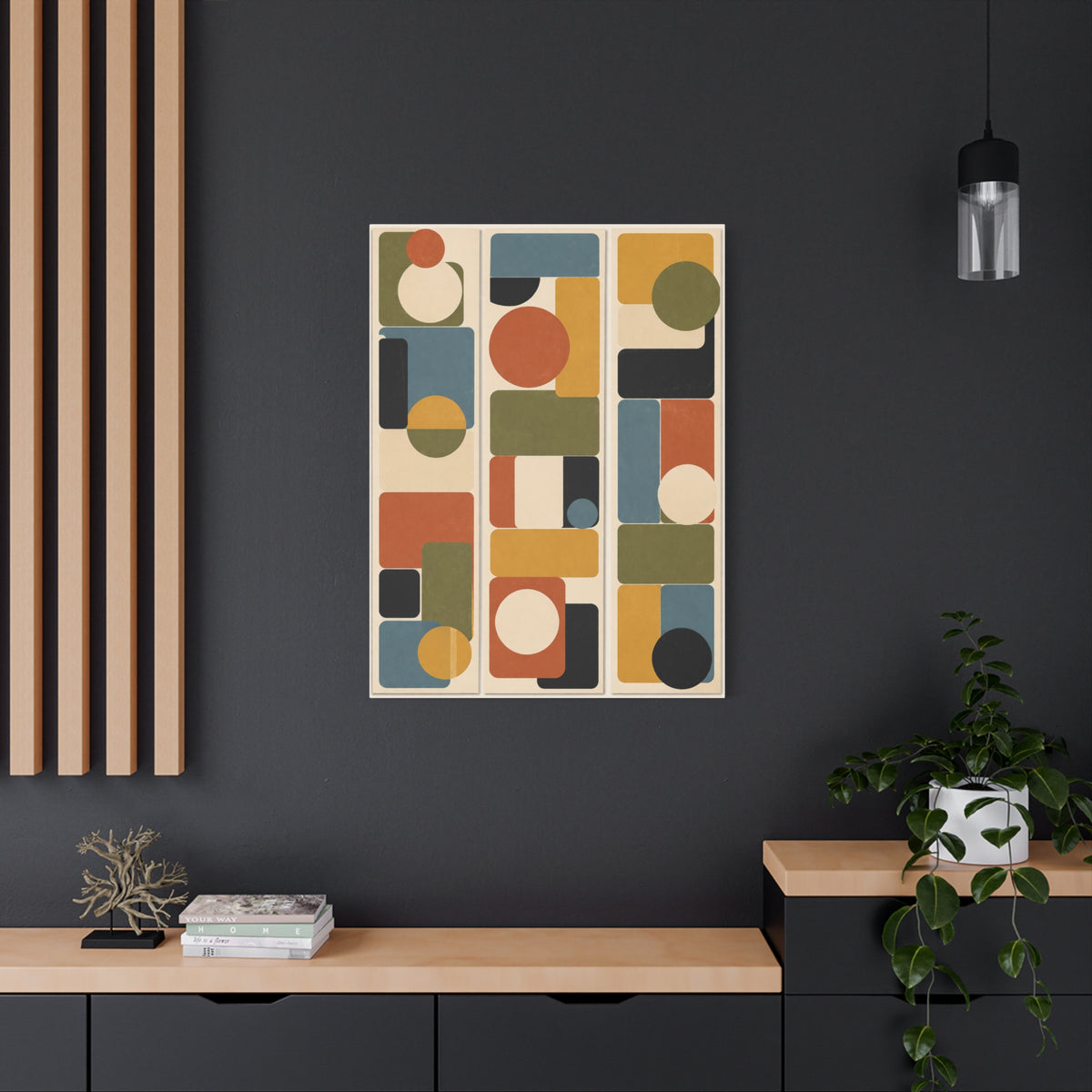 Mid-Century Modern Geometric Triptych Wall Art & Canvas Print
