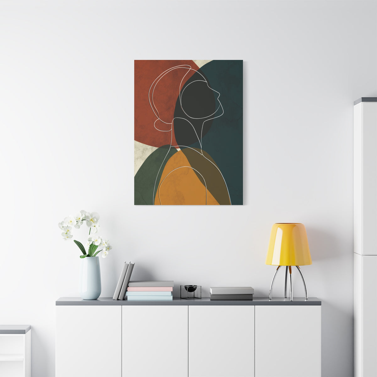 Minimalist Line Portrait with Modern Color Shapes Wall Art & Canvas Print