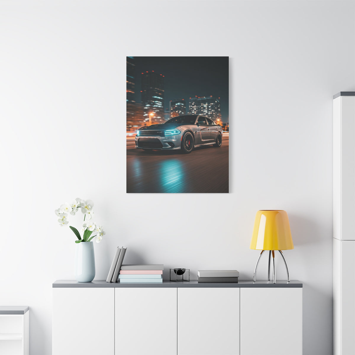 Dodge Charger Hellcat Downtown Night Streets Wall Art & Canvas Prints