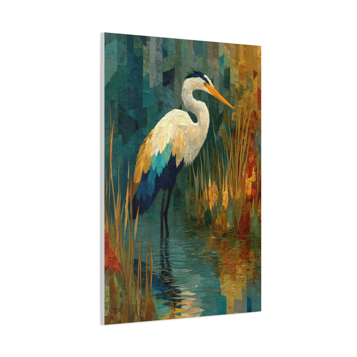 Marsh Heron Textured Composition Wall Art & Canvas Print