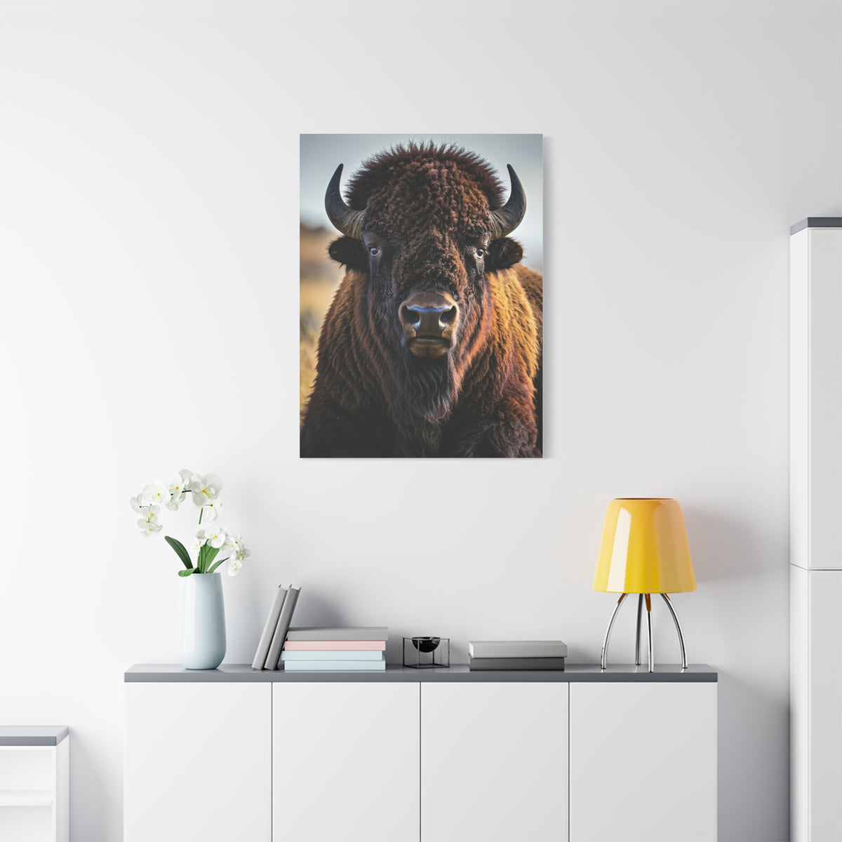 Symmetrical American Bison Portrait with Overcast Lighting Wall Art & Canvas Print