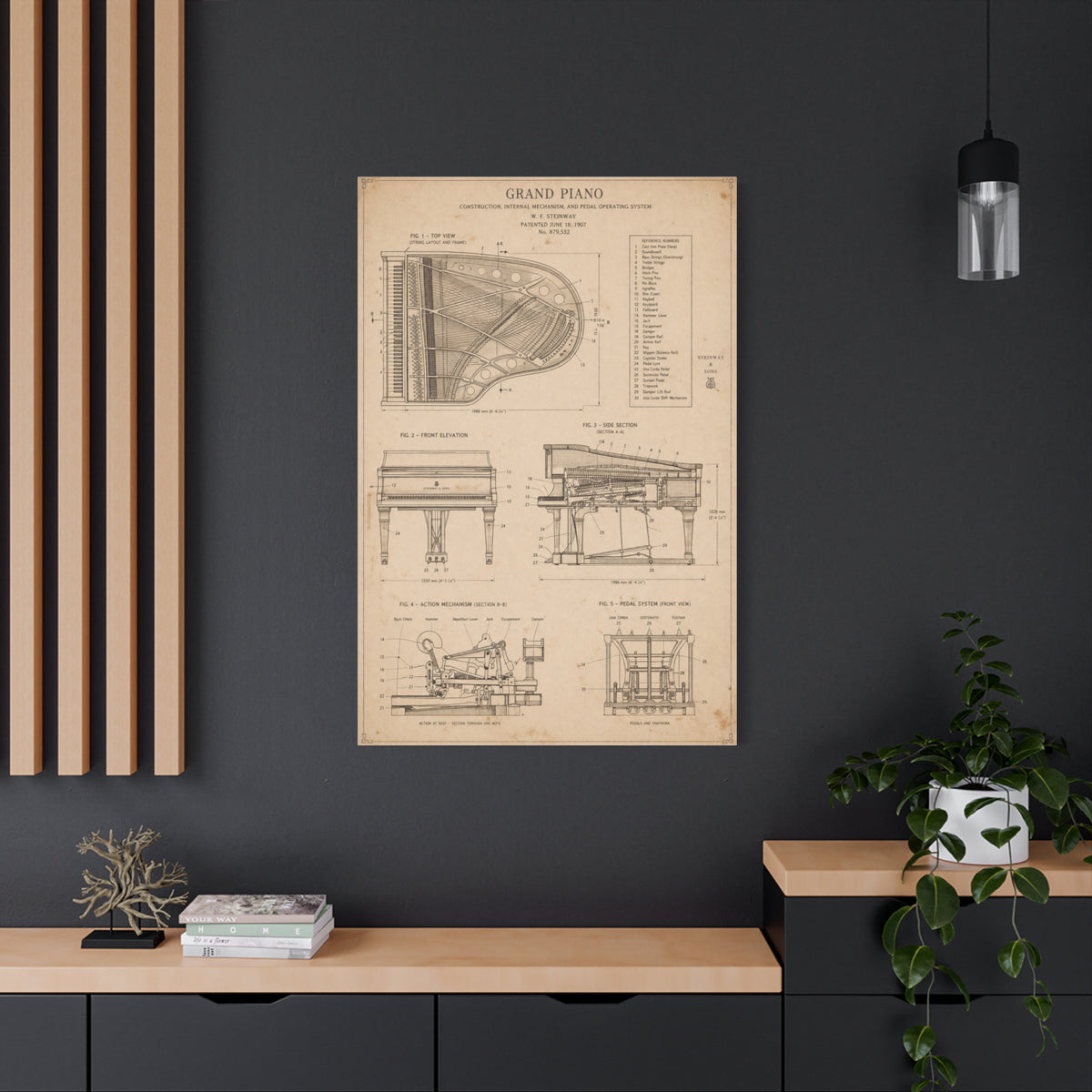 Steinway Grand Piano Technical Diagram Wall Art & Canvas Print