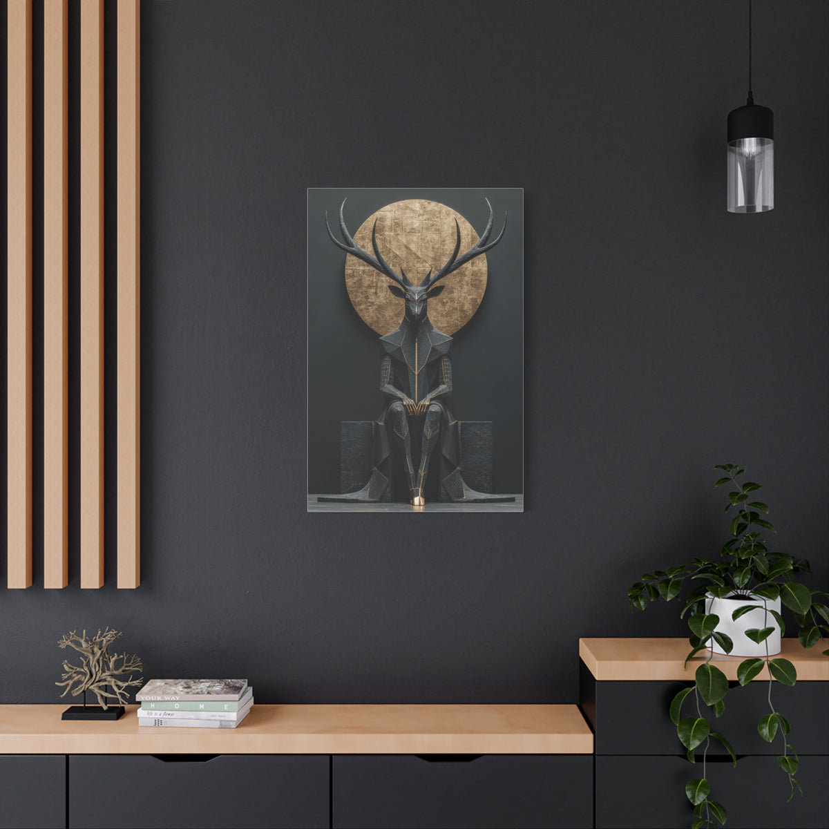 Art Deco Golden Halo Stag Wall Art & Canvas Print