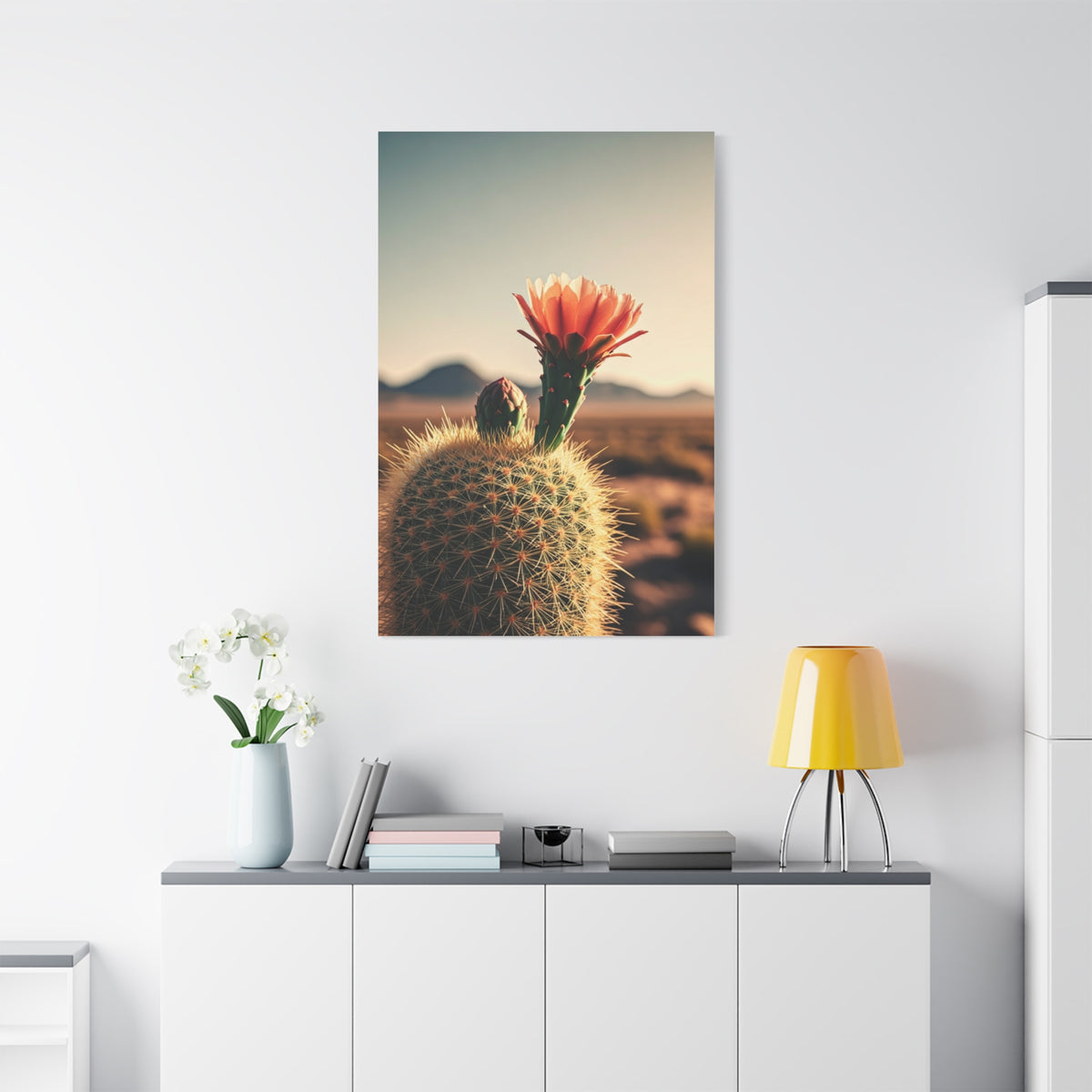 Golden Hour Desert Cactus Blossom Wall Art & Canvas Prints