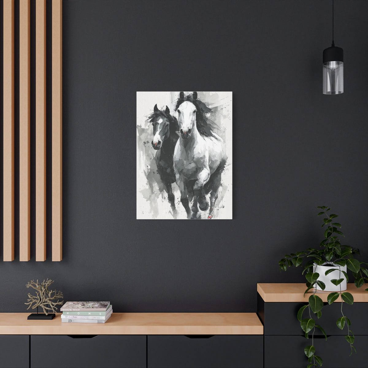 Monochrome Running Horses Abstract Wall Art & Canvas Print