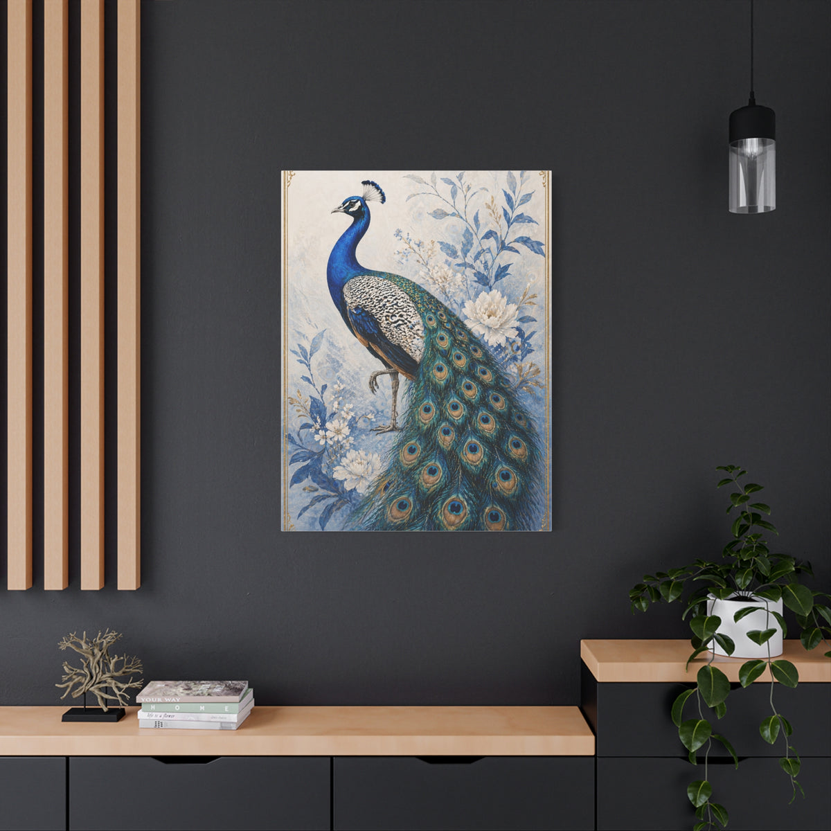 Refined Blue Porcelain Peacock Wall Art & Canvas Print
