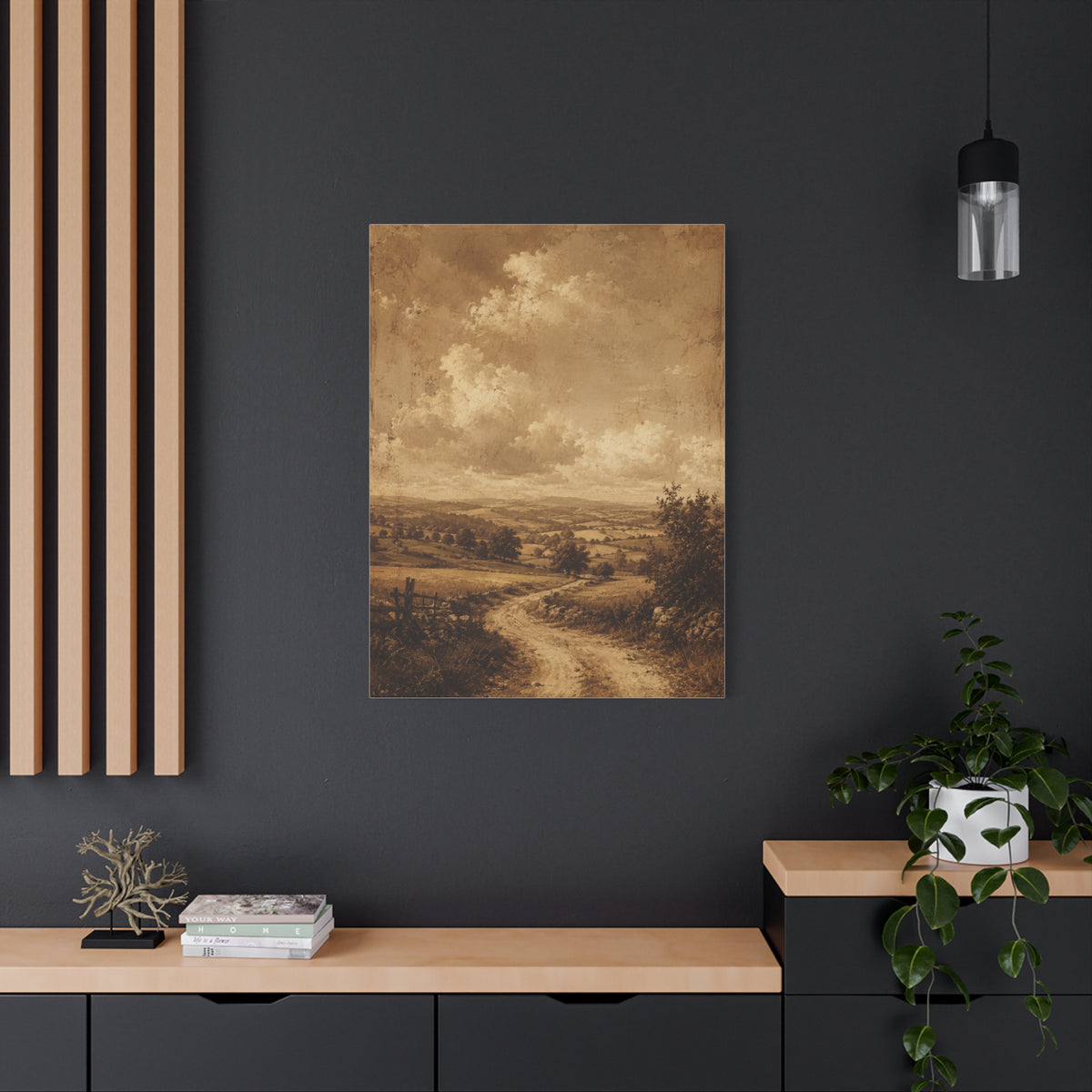 Sepia Countryside Path Panorama Wall Art & Canvas Print