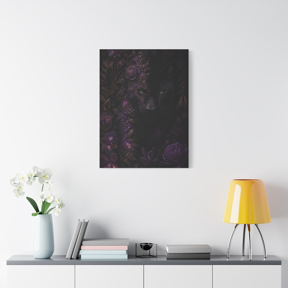 Black Panther Floral Jungle Portrait Wall Art & Canvas Print