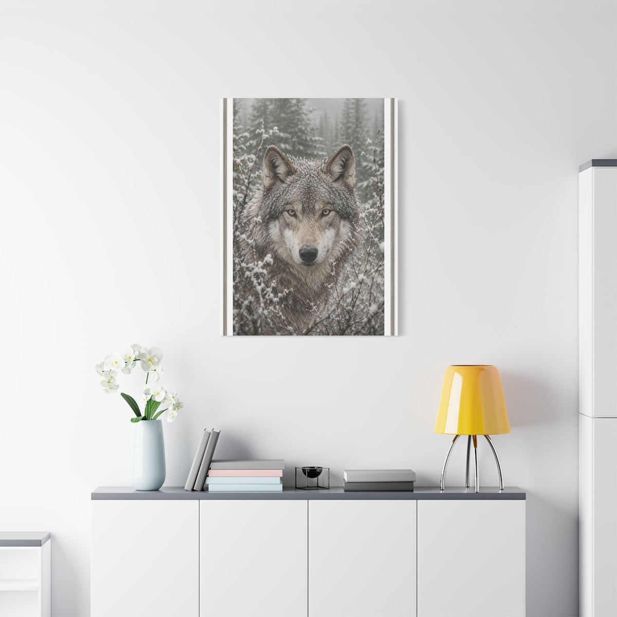 Snow Forest Gray Wolf Framed Portrait Wall Art & Canvas Print