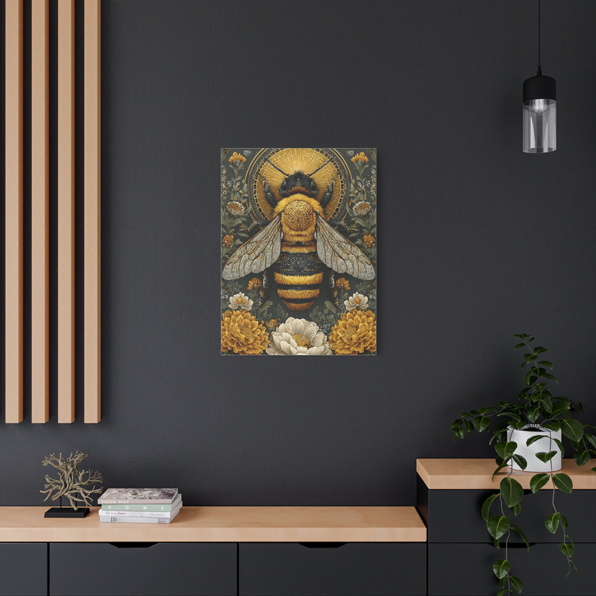 Honey Bee Botanical Folk Mandala Wall Art & Canvas Print