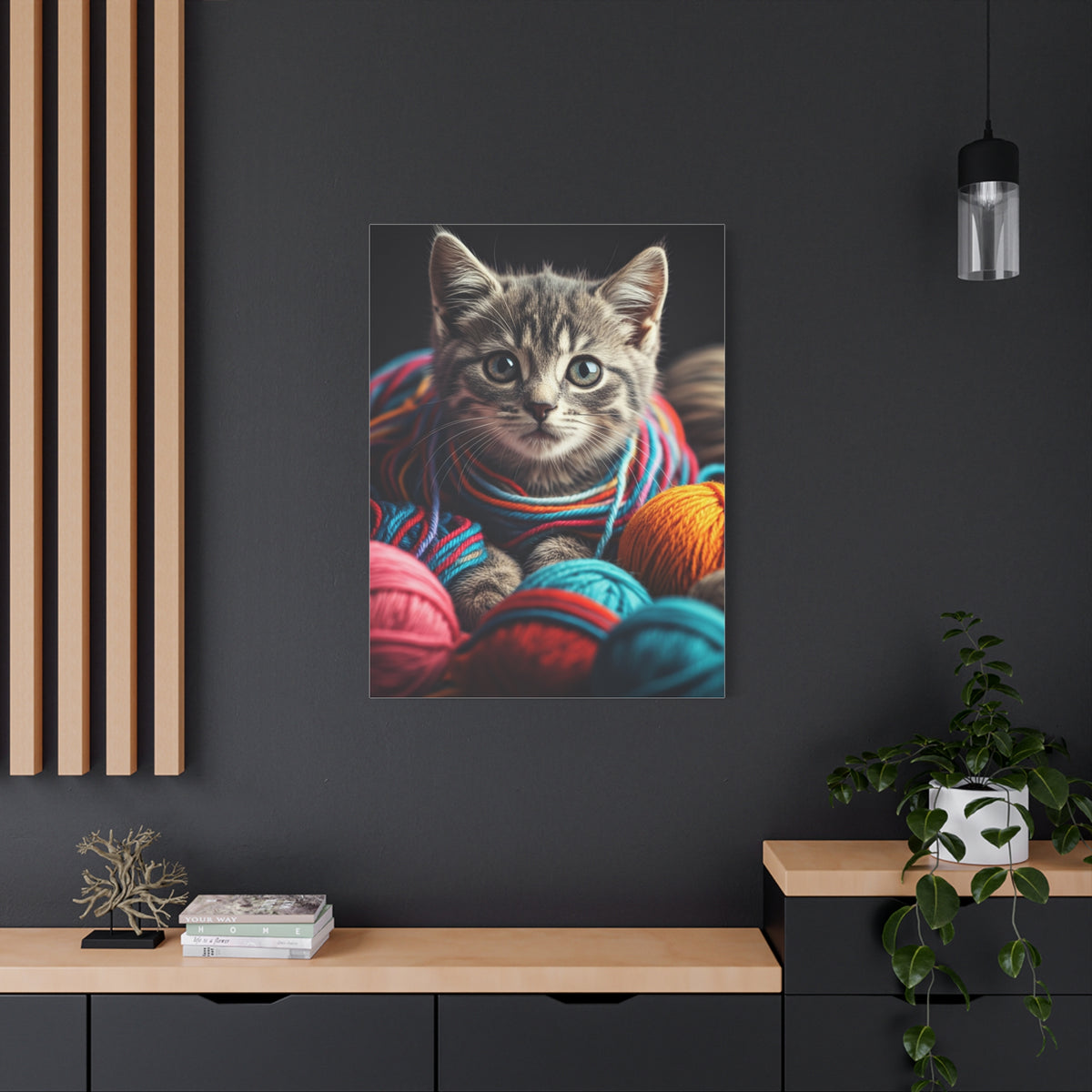 Kitten in Colorful Yarn Wall Art & Canvas Prints
