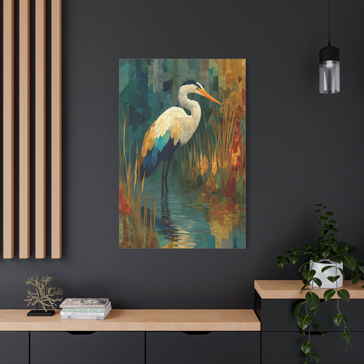 Marsh Heron Textured Composition Wall Art & Canvas Print