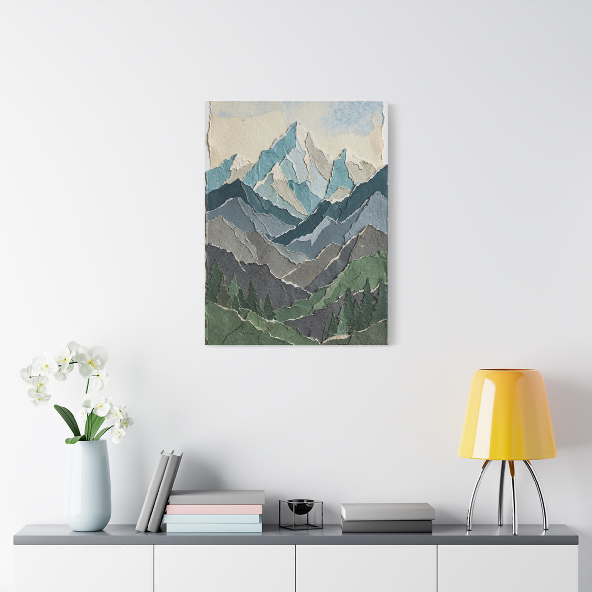Hand-Torn Paper Collage Mountain Range Wall Art & Canvas Print