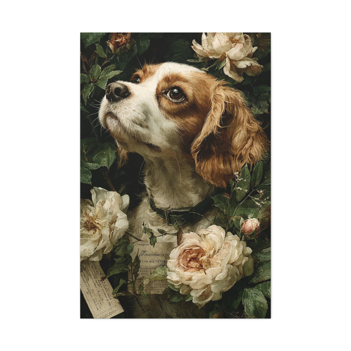 Cavalier King Charles Spaniel Rose Garden Portrait Wall Art & Canvas Print