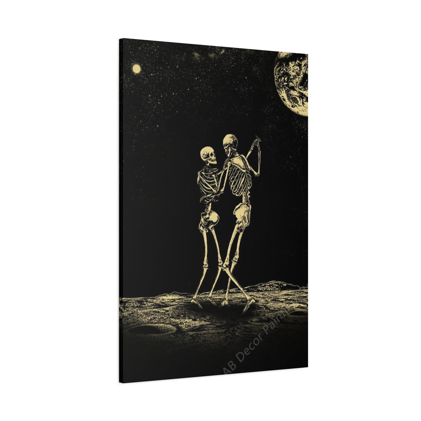 Dancing Skeleton On Moon Wall Art & Canvas Prints