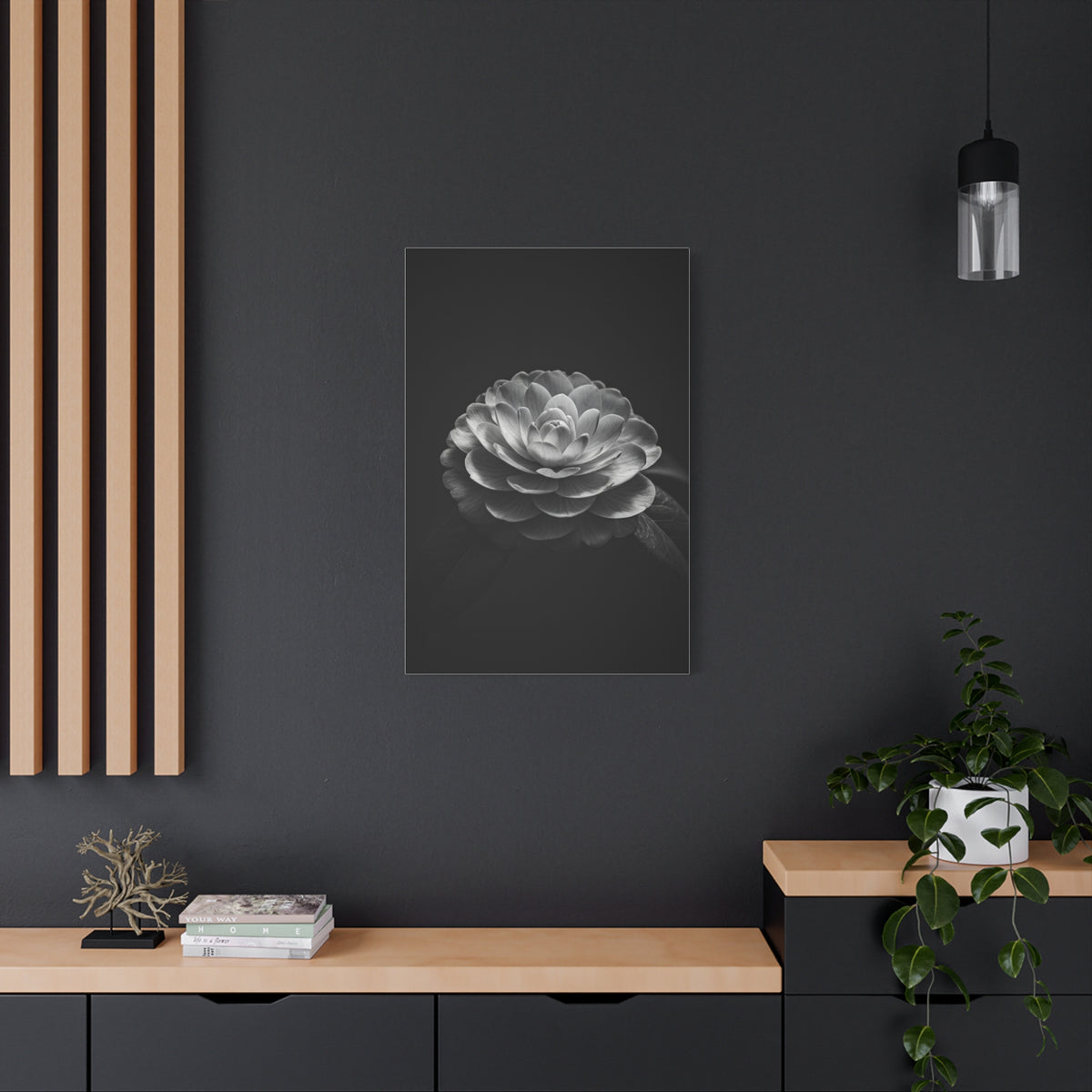 Full Bloom Camellia in Deep Contrast Wall Art & Canvas Prints