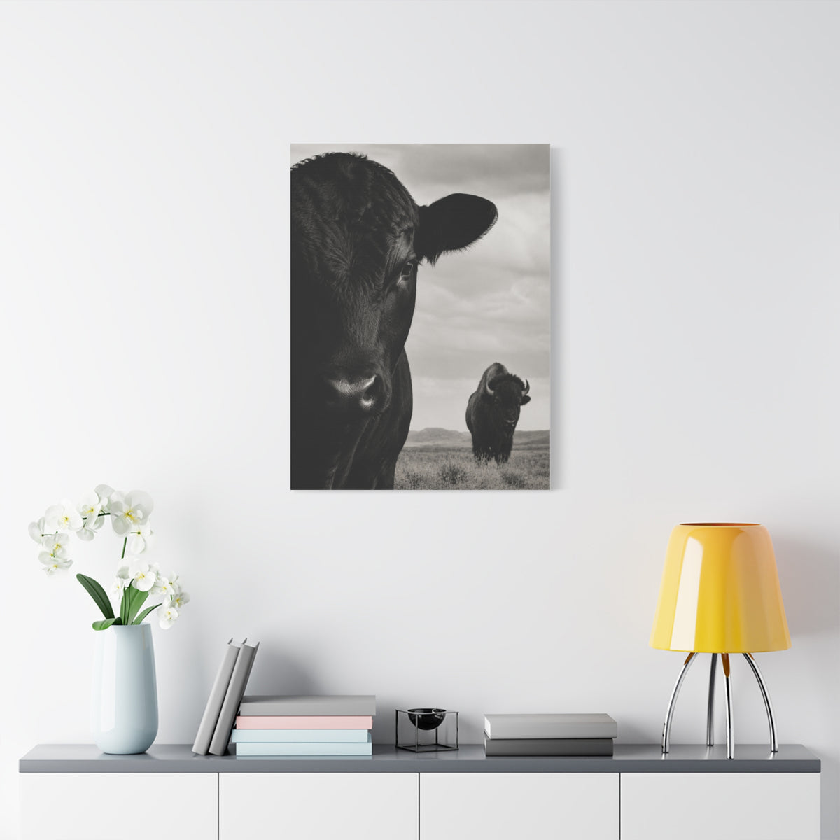 Black Angus & Bison Dual Portrait Landscape Wall Art & Canvas Print
