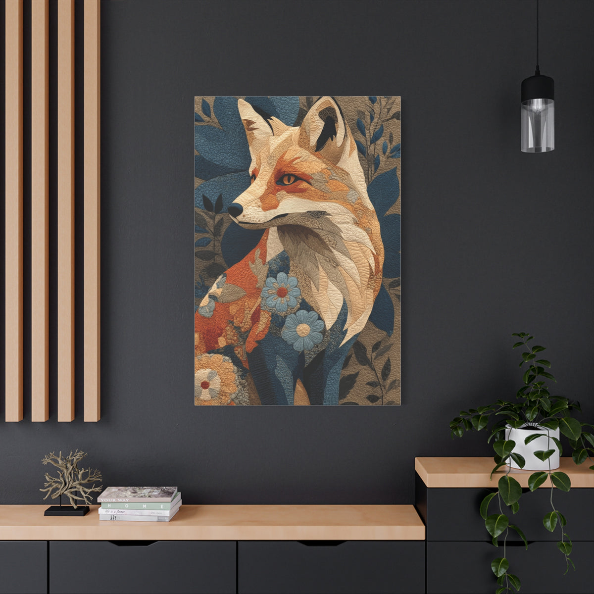 Patchwork Textile Fox Folk Art Wall Art & Canvas Print