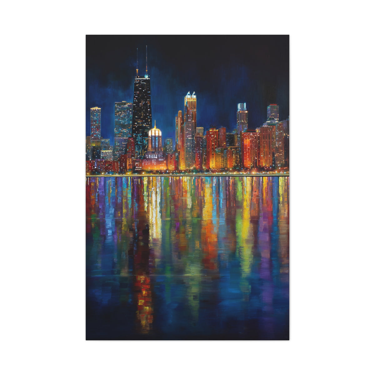 Chicago Skyline Night Reflections Wall Art & Canvas Print