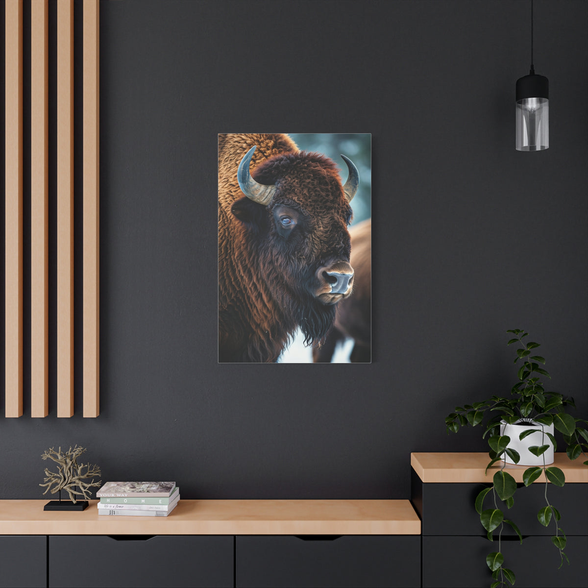 Three-Quarter Angle American Bison with Soft Natural Backdrop Wall Art & Canvas Print