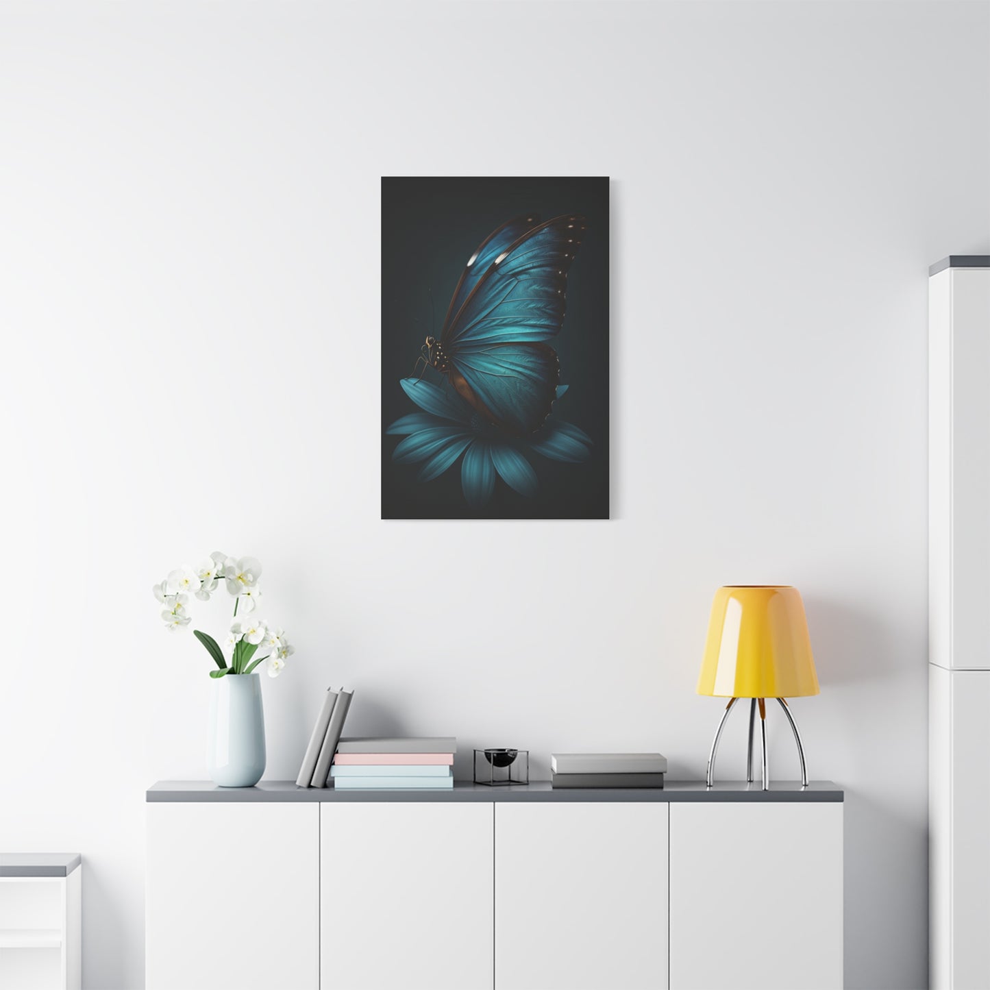 Blue Morpho Butterfly on Midnight Bloom Wall Art & Canvas Prints