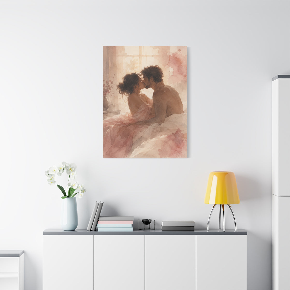 Soft Watercolor Intimate Kiss Scene Wall Art & Canvas Print