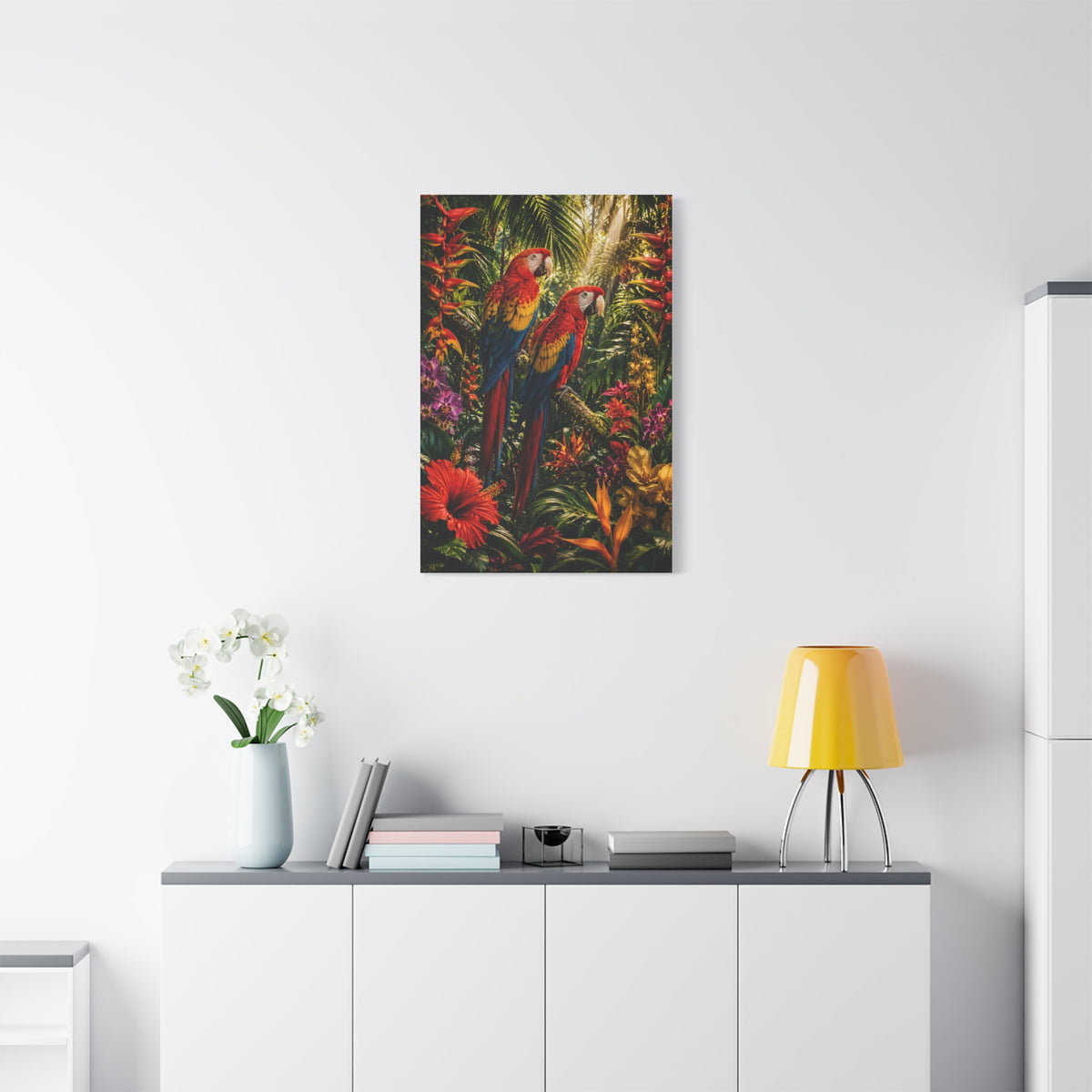 Luxury Jungle Macaw Floral Scene Tropical Wall Art & Canvas Print