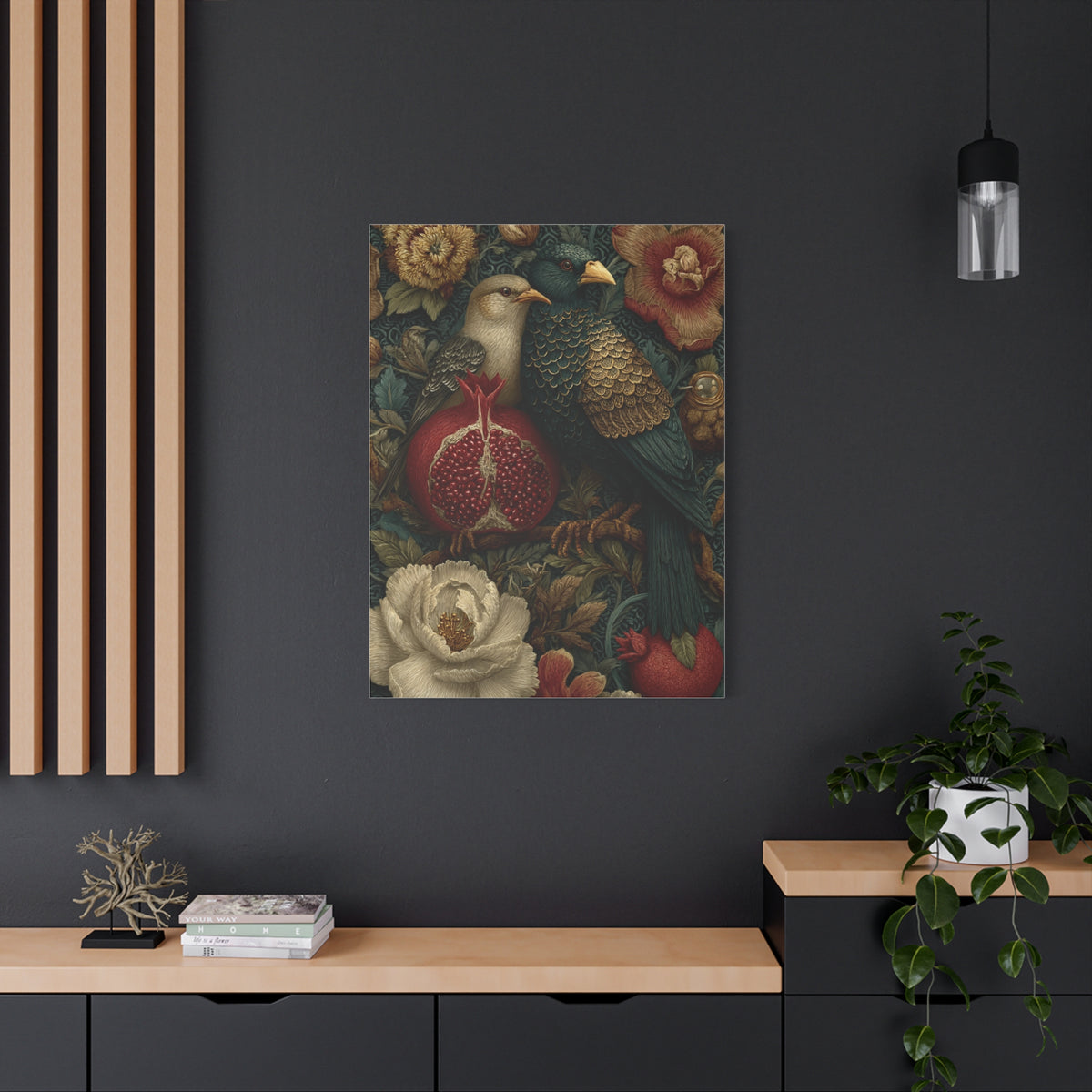 Vintage Botanical Birds & Pomegranate Wall Art & Canvas Print