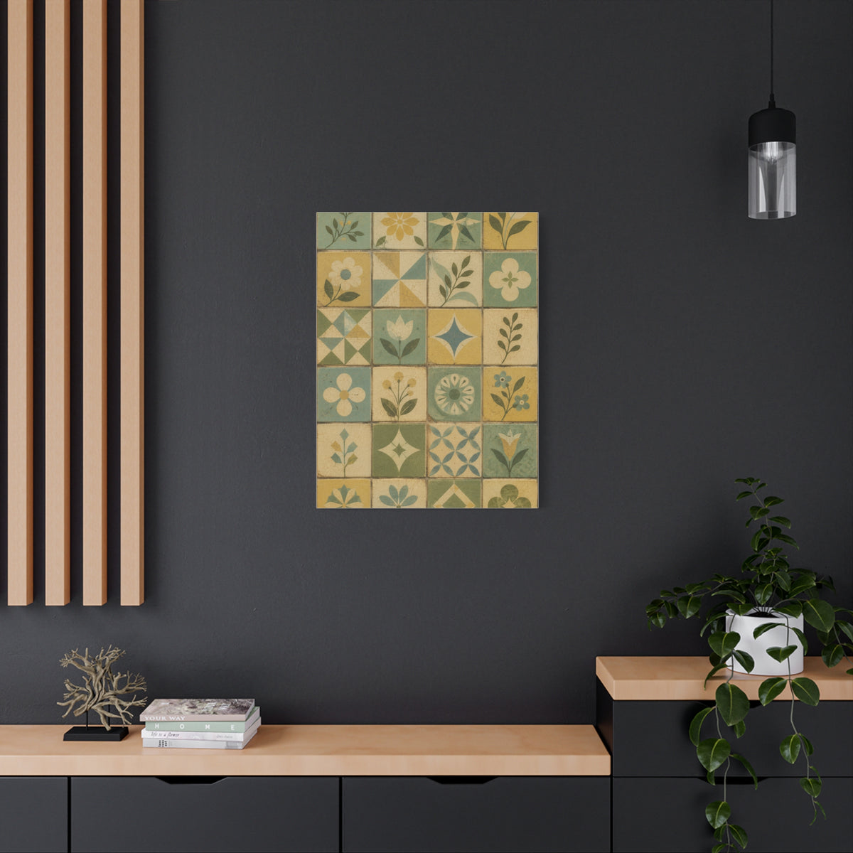 Mid-Century Floral Tile Pattern Wall Art & Canvas Print