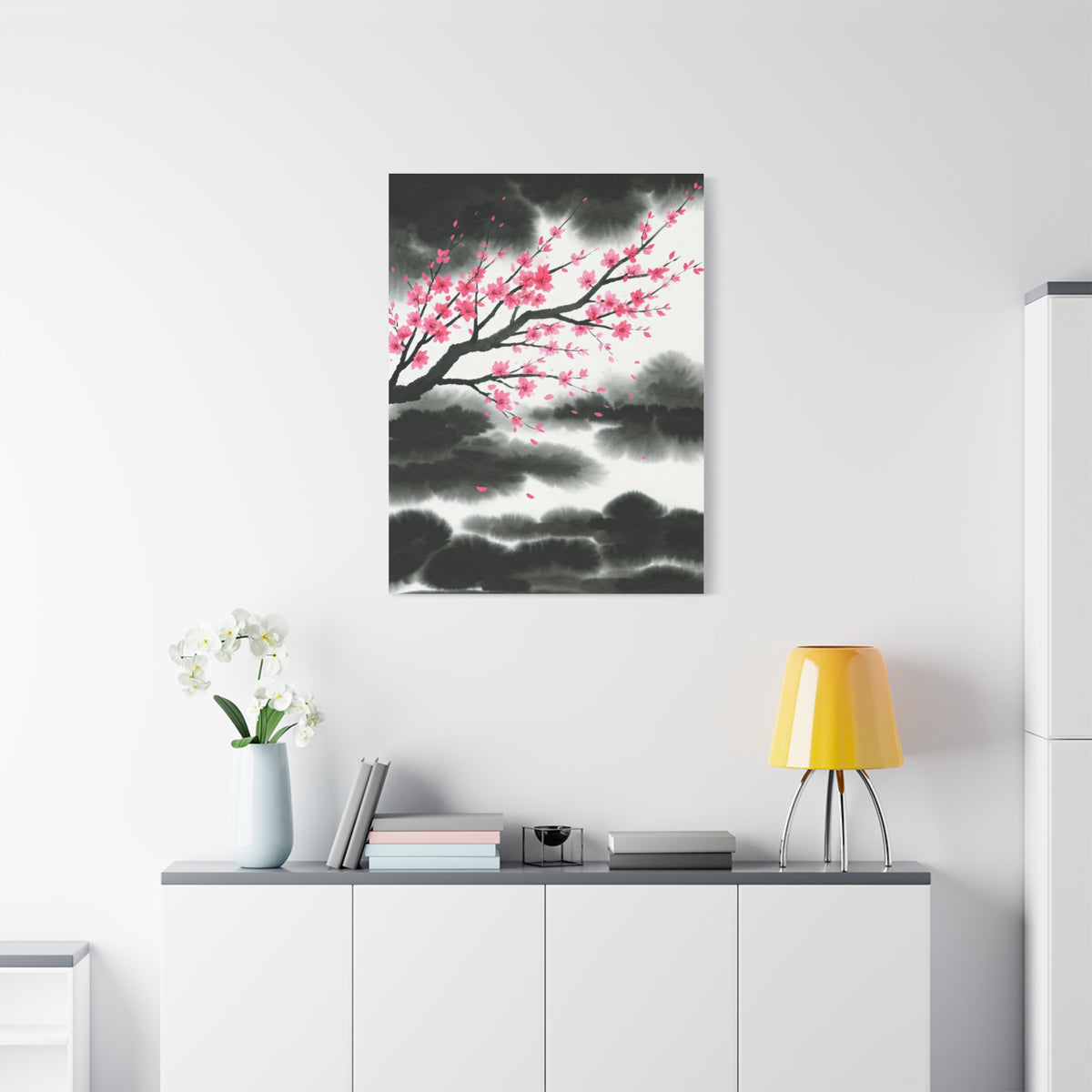 Japanese Ink Brush Sakura Landscape Wall Art & Canvas Prints