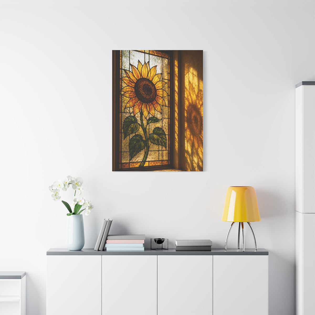 Golden Light Stained Glass Sunflower Wall Art & Canvas Print