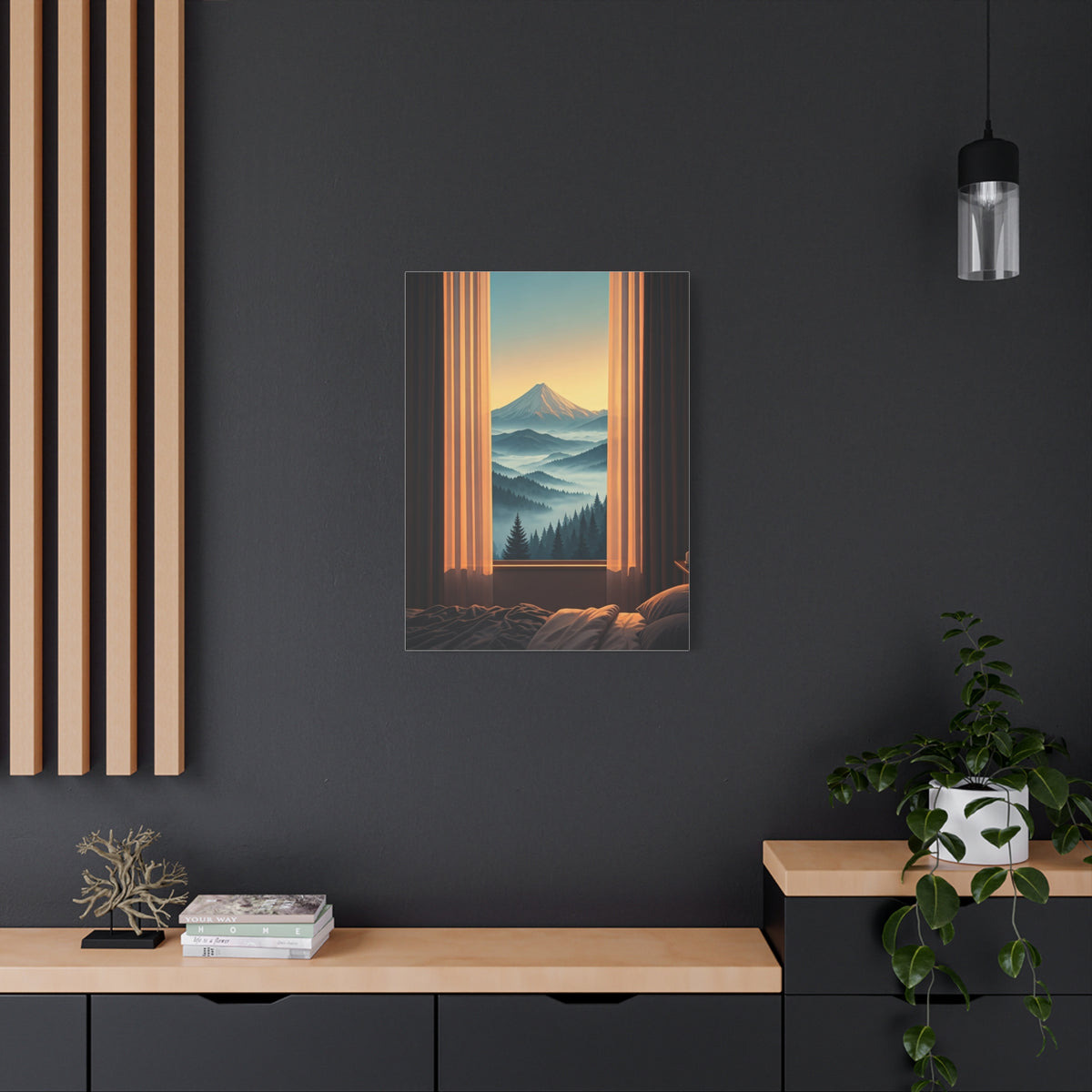 Mountain View Through Window Tranquil Interior Wall Art & Canvas Prints