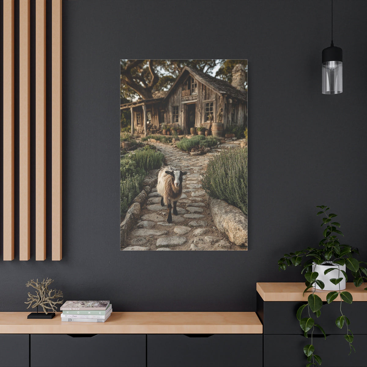 Farmhouse Garden Path with Goat Wall Art & Canvas Print