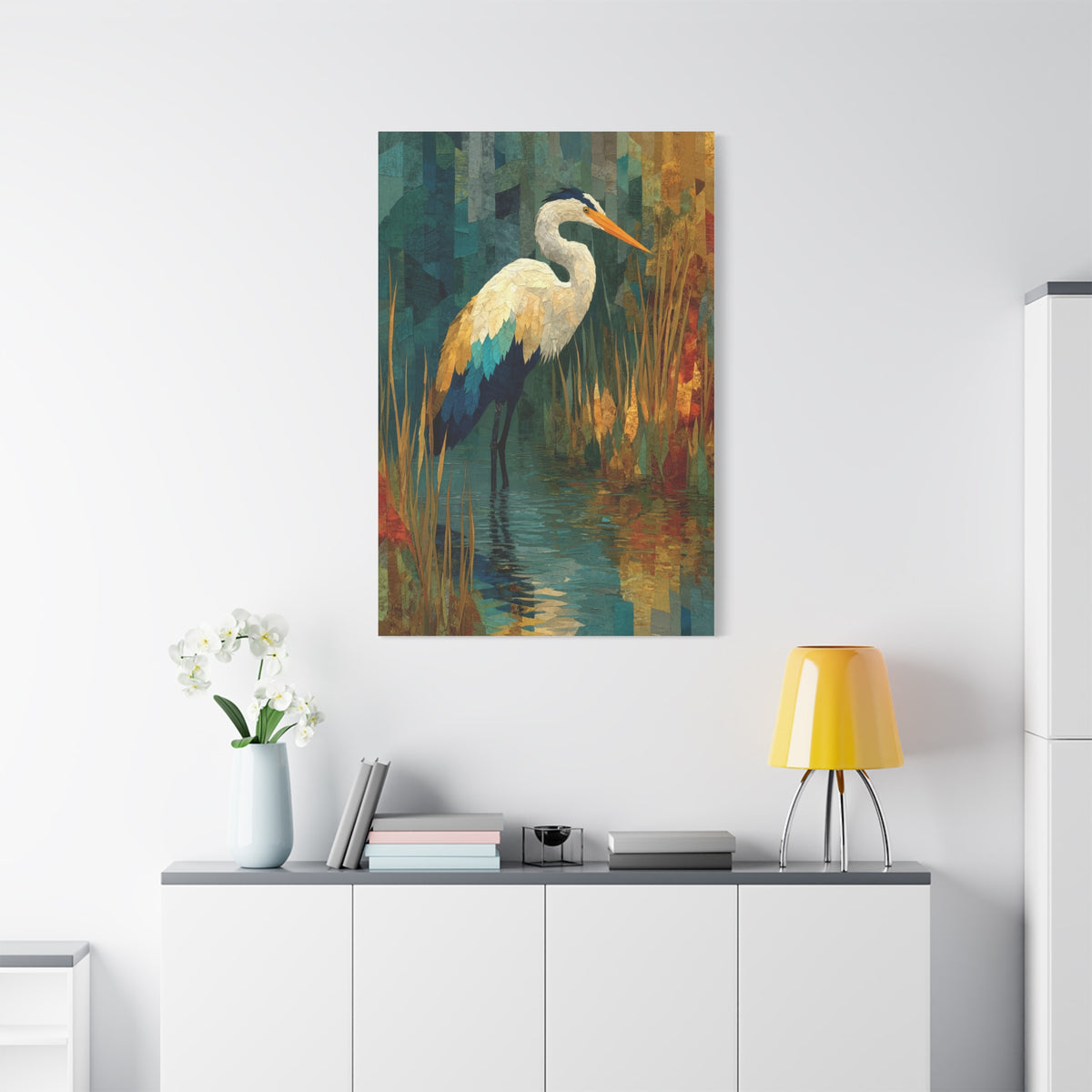 Marsh Heron Textured Composition Wall Art & Canvas Print