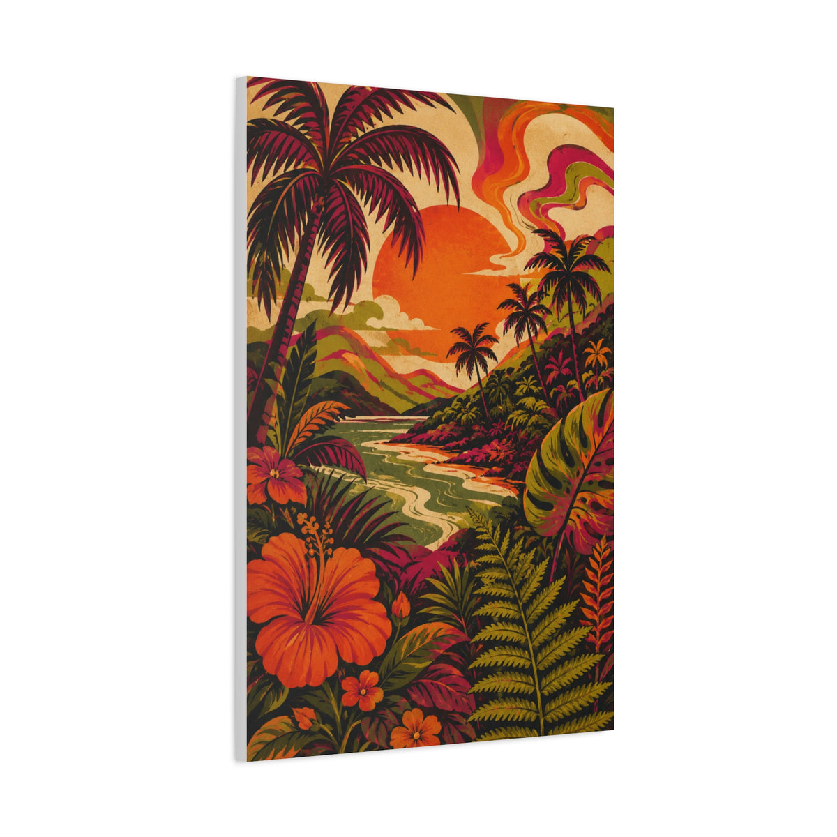 Vintage Tropical Valley Sunset Landscape Wall Art & Canvas Print