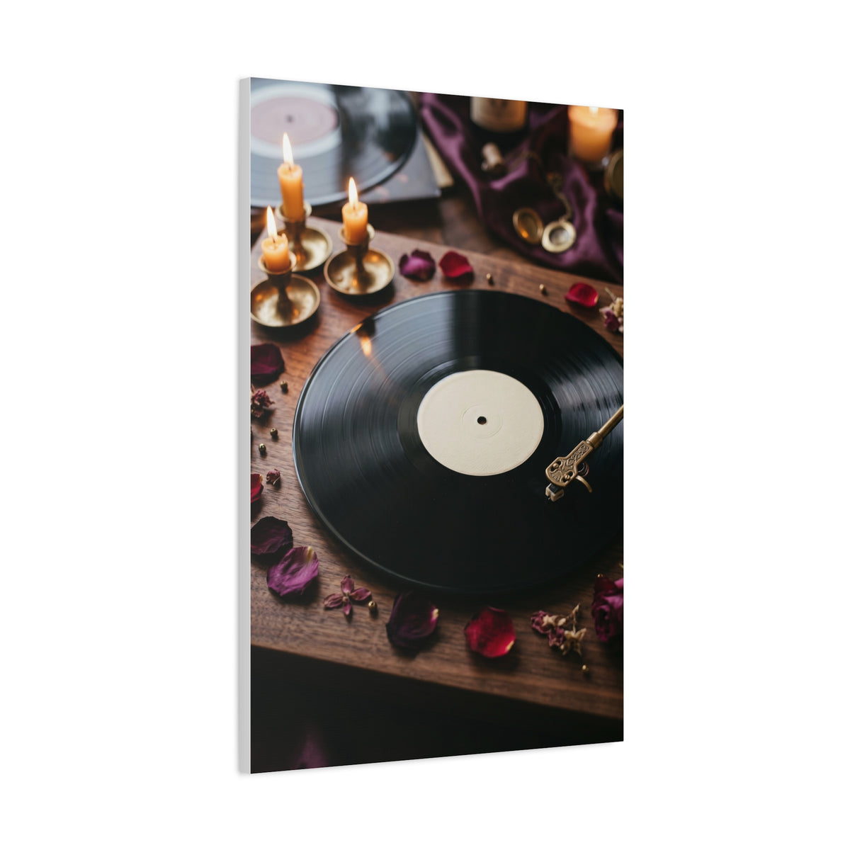 Candlelit Vinyl Love Night Scene Wall Art & Canvas Print