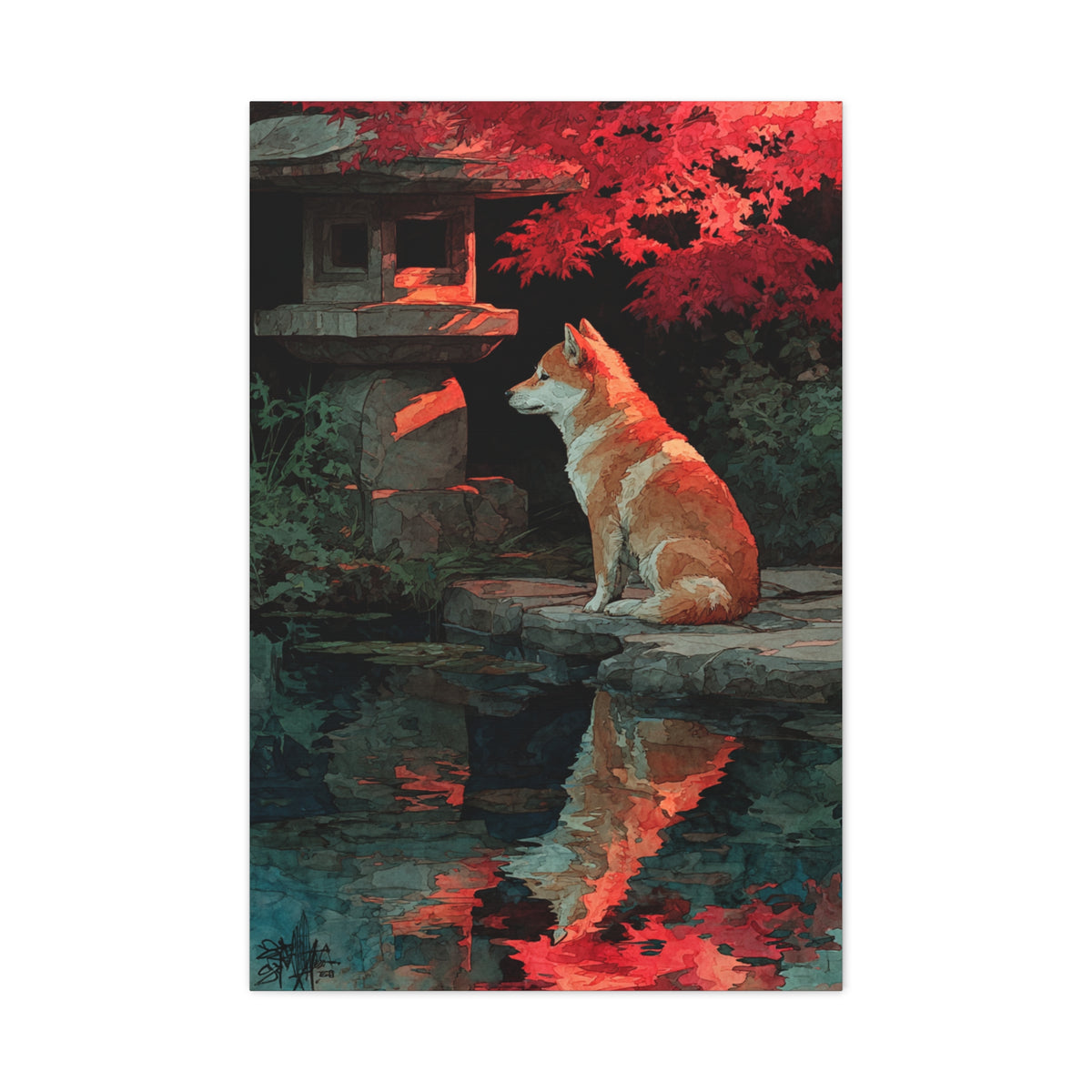 Shiba Inu Kyoto Garden Reflection Wall Art & Canvas Print