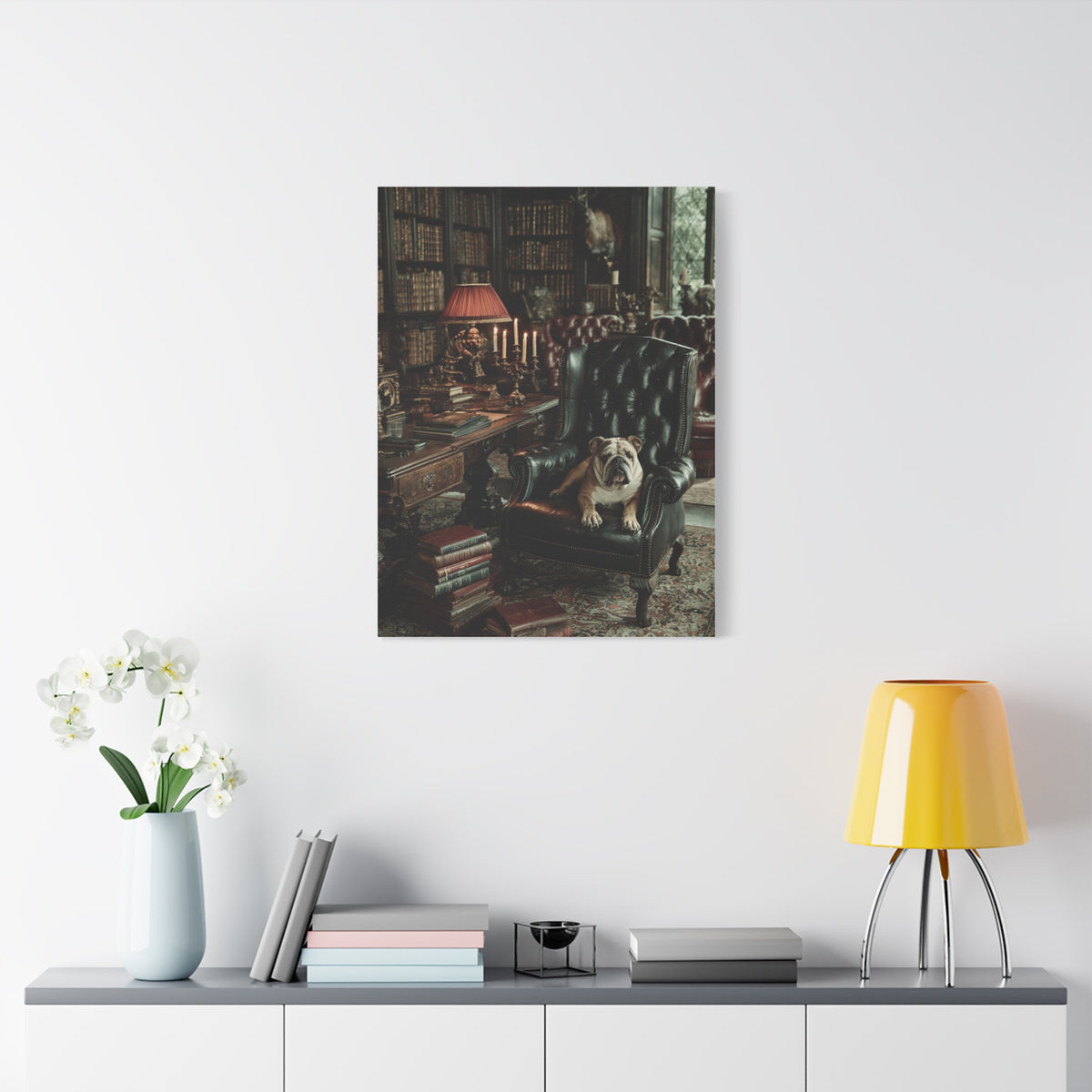 English Bulldog Gentleman’s Library Wall Art & Canvas Print