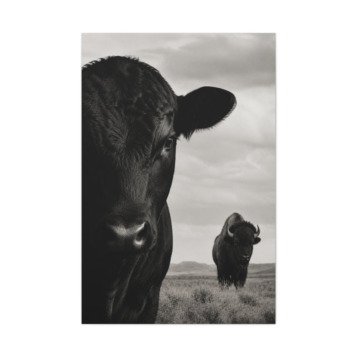 Black Angus & Bison Dual Portrait Landscape Wall Art & Canvas Print