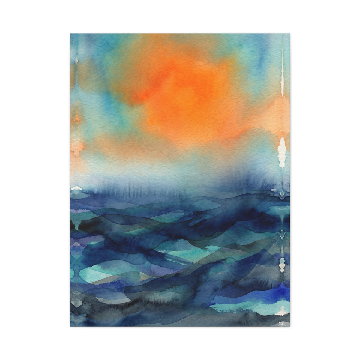 Abstract Orange Sky Over Watercolor Landscape Wall Art & Canvas Print