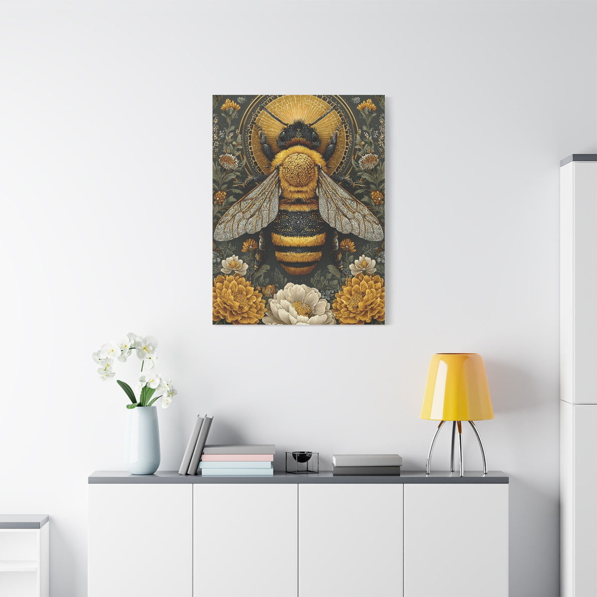 Honey Bee Botanical Folk Mandala Wall Art & Canvas Print