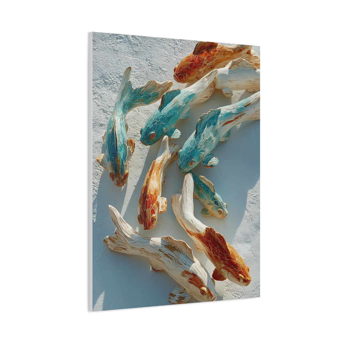 Driftwood School of Fish Coastal Sculpture Wall Art & Canvas Print